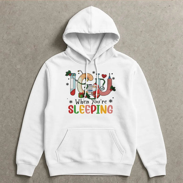 Intensive Care Unit Holiday Hoodie, ICU Nurse Christmas Hoodie, Humorous Medical Nursing Xmas Hoodie, Hospital Staff Graphic 