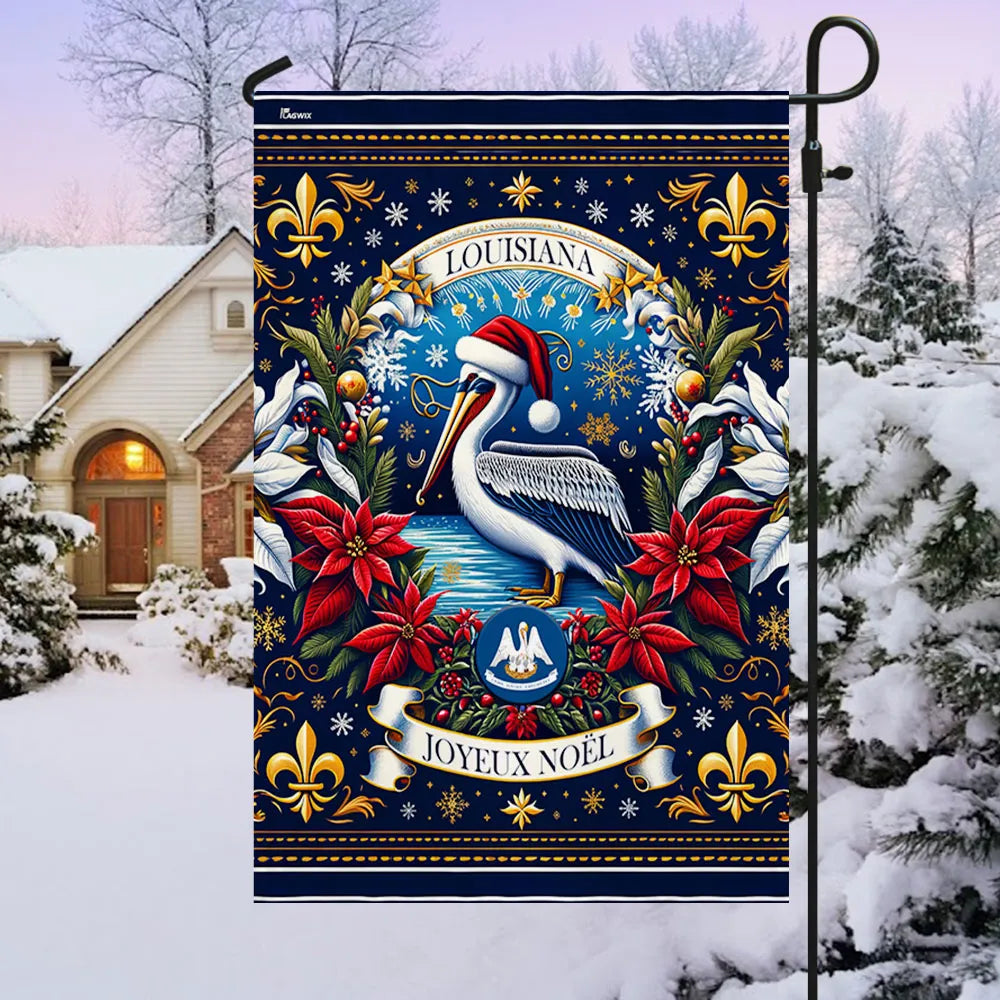 Joyeux Noel Pelican Holiday Flag, Louisiana Christmas Garden Flag, Double-Sided Cajun Winter Yard Flag, Southern Festive Lawn