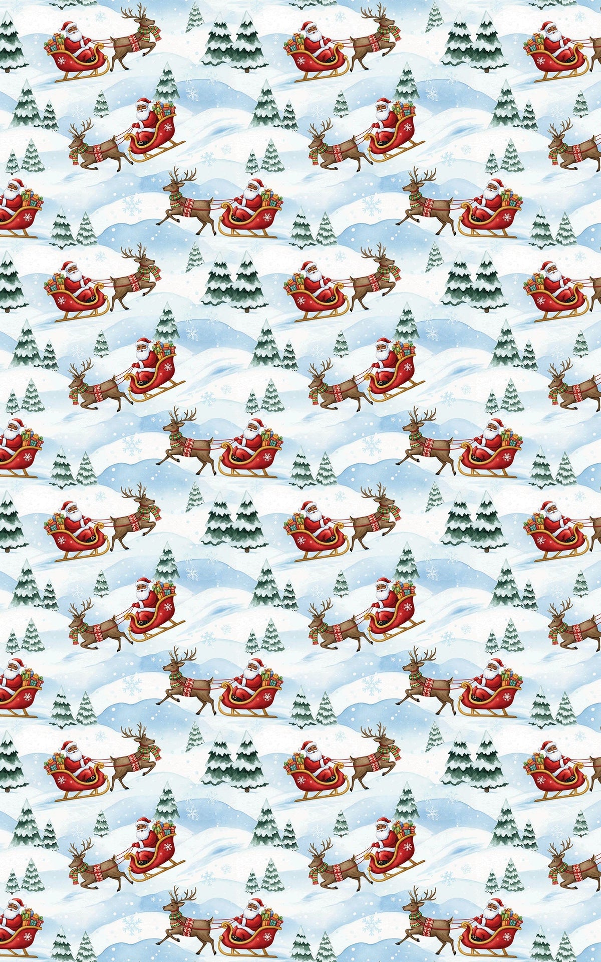 Snowy Wonderland Gift Wrap, Santa and Reindeer Wrapping Paper, Christmas Sleigh Present Paper, Winter Reindeer Wrapping Paper