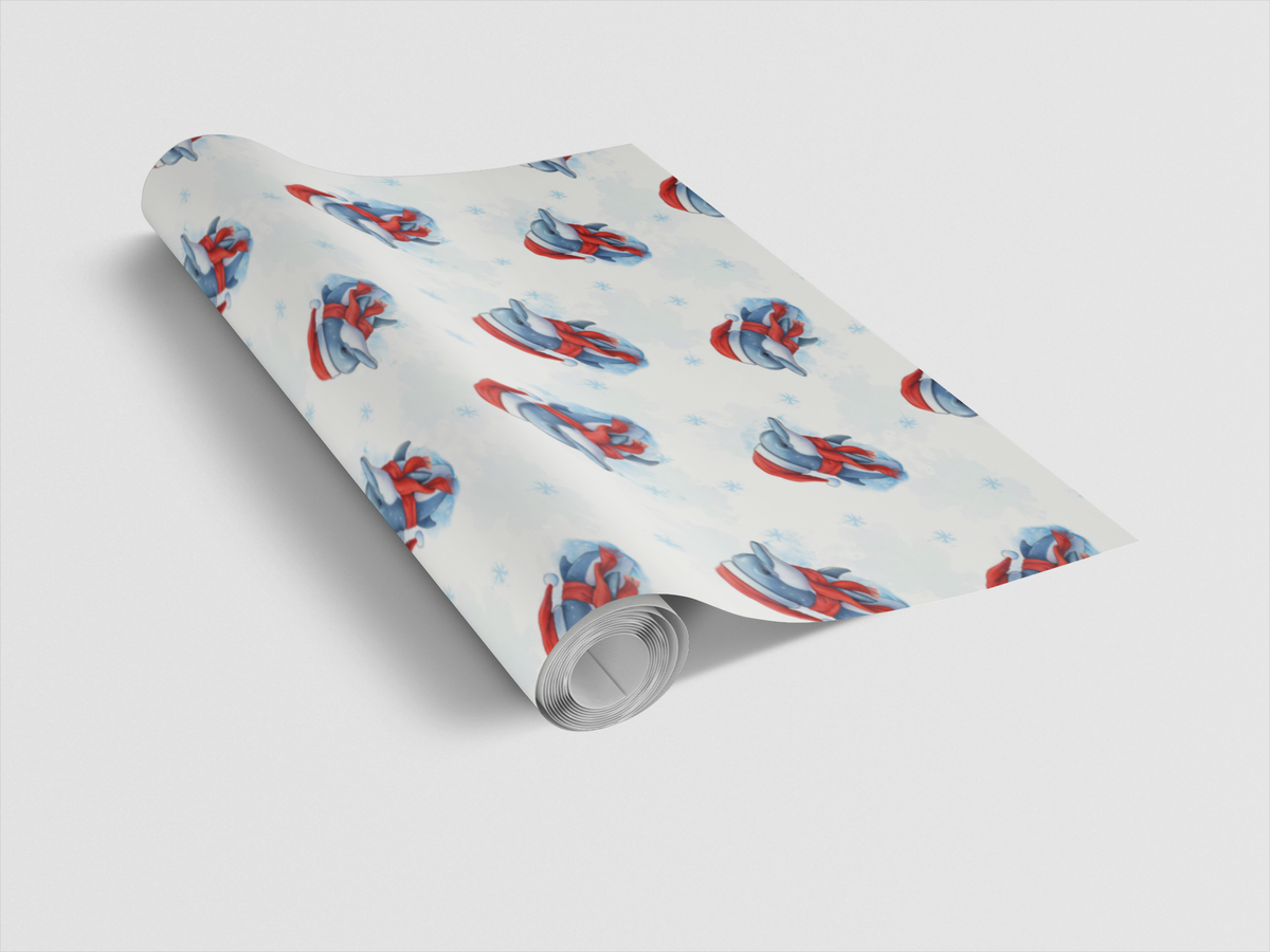 Winter Ocean Holiday Wrapping Paper, Christmas Dolphin Gift Wrapping Paper, Adorable Marine Animal Gift Wrapping Paper, Kids 