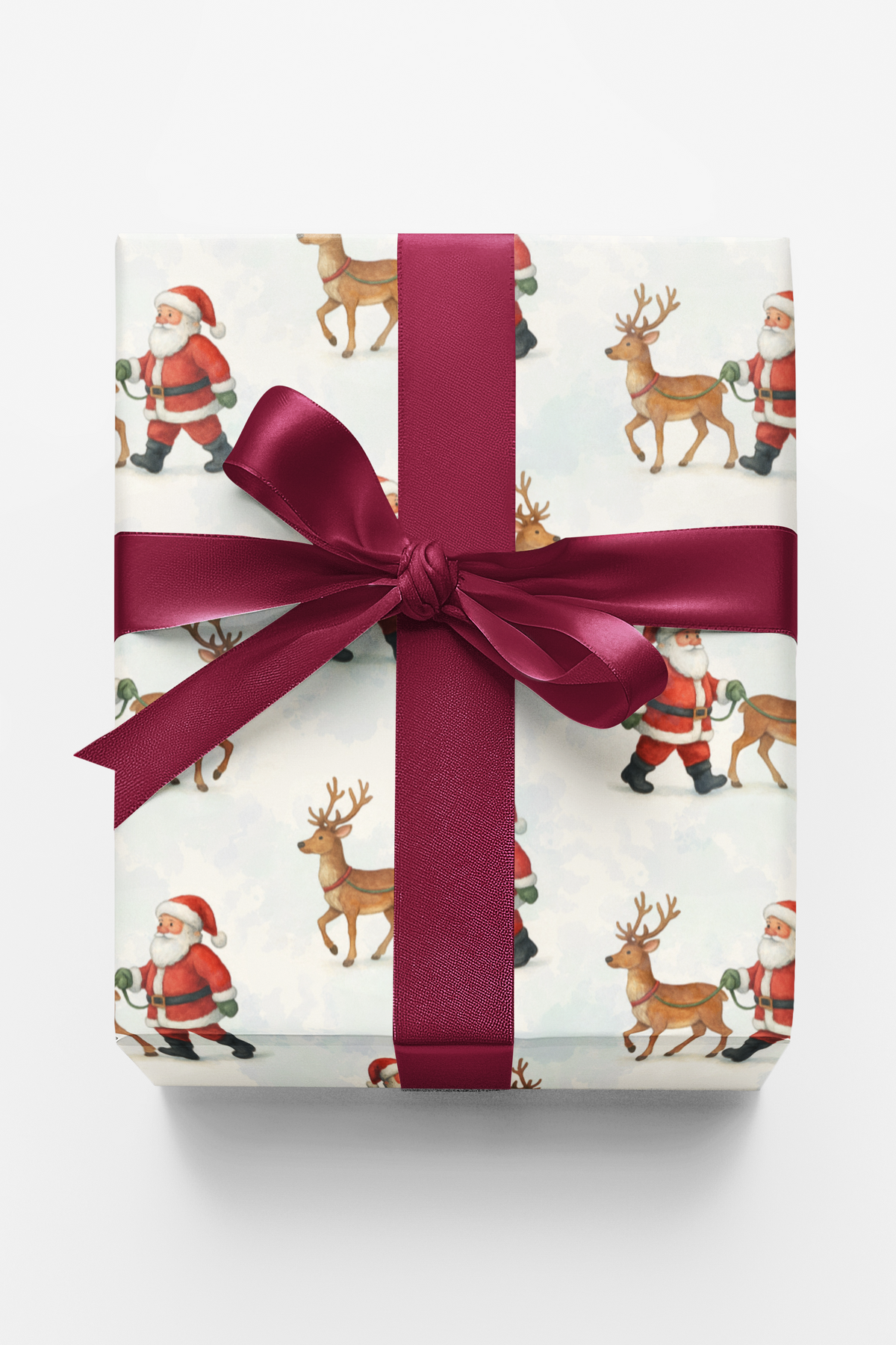 Christmas Holiday Gift Wrap, Watercolor Santa and Reindeer Wrapping Paper, Adorable Xmas Pattern Wrapping Paper, Winter Prese