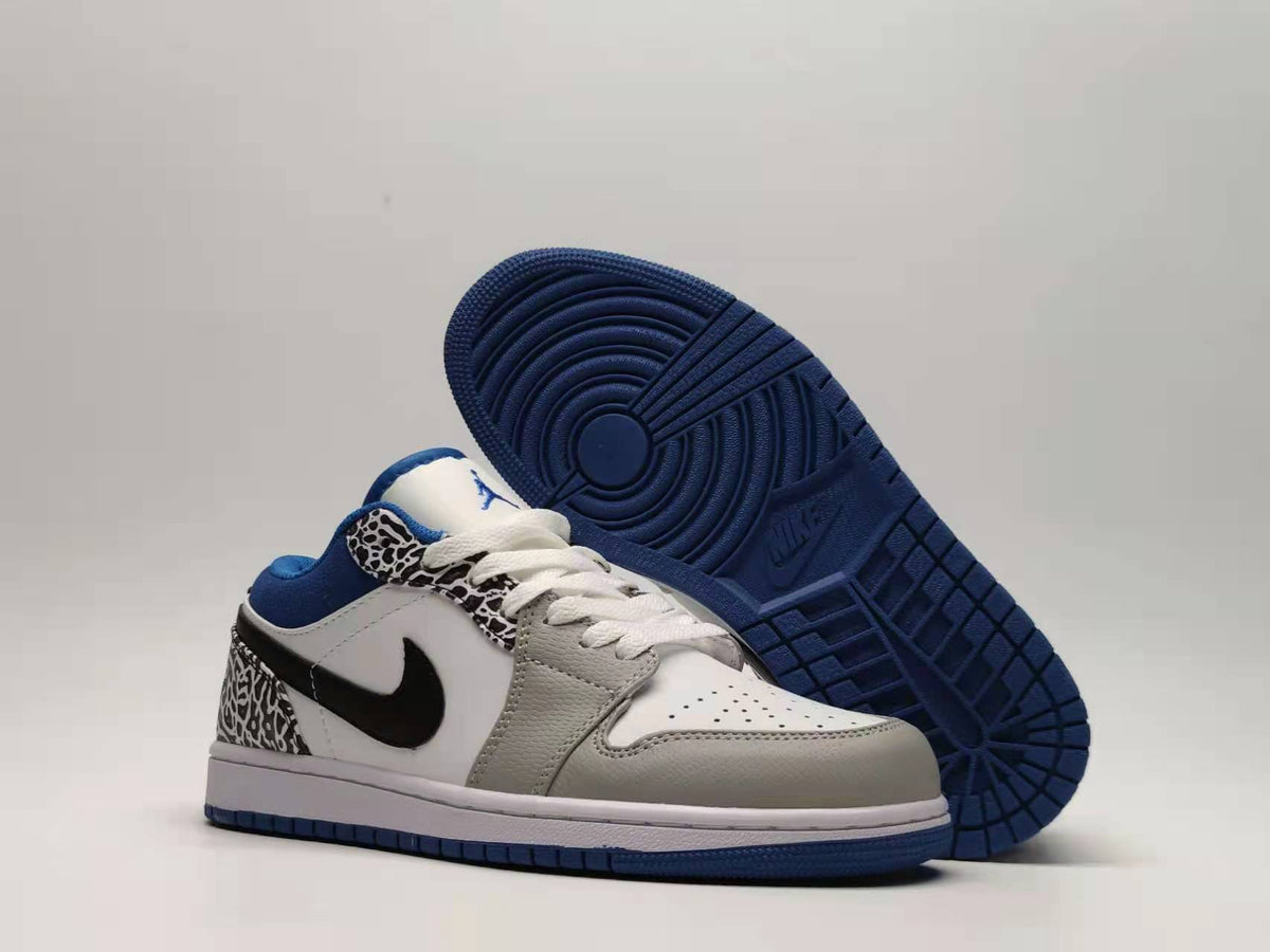 Low Top Sneakers, Blue White Colorway, Cracked Pattern, Lace Up Design, Casual Gift for Sneaker Fans