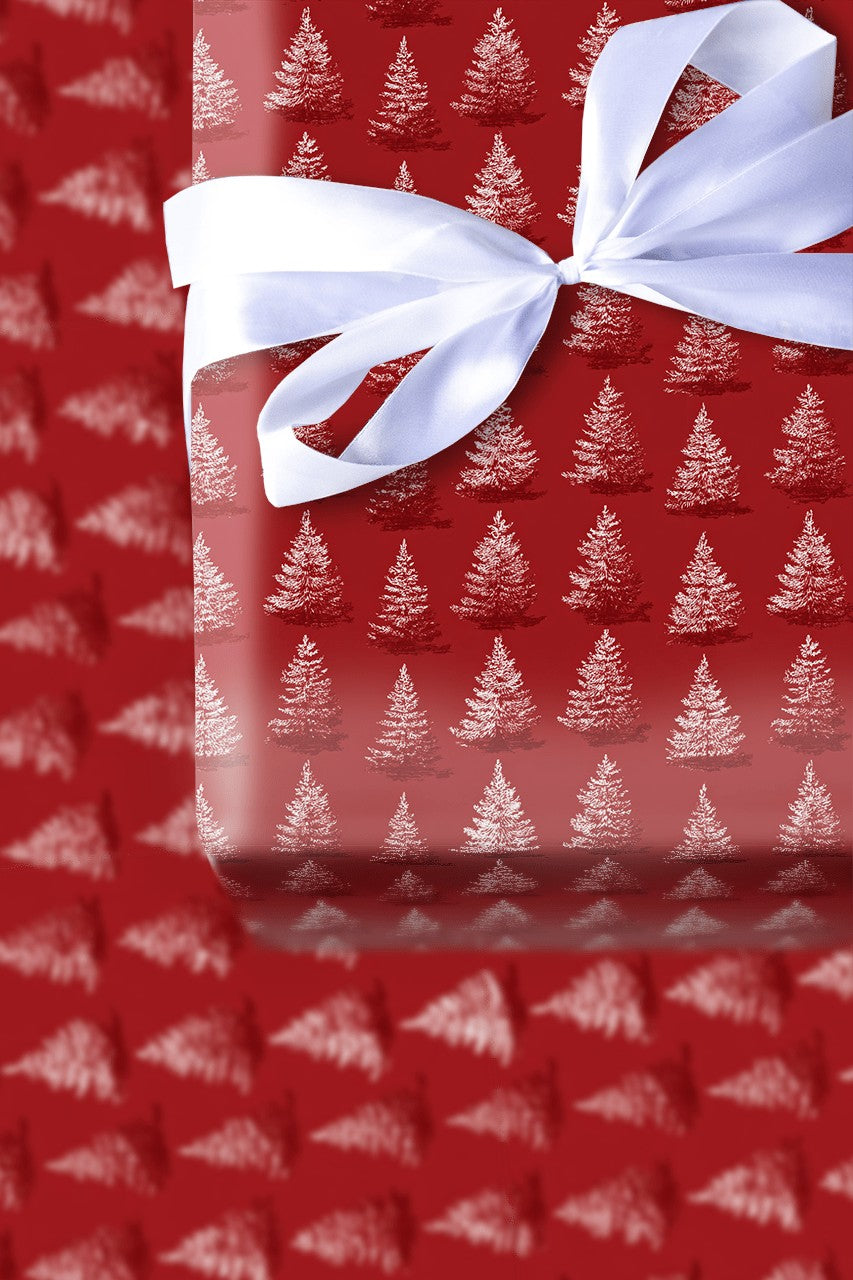 White Pine Tree Pattern Gift Wrap, Red Christmas Wrapping Paper, Classic Rustic Holiday Gift Wrapping Paper, Winter Season Pa