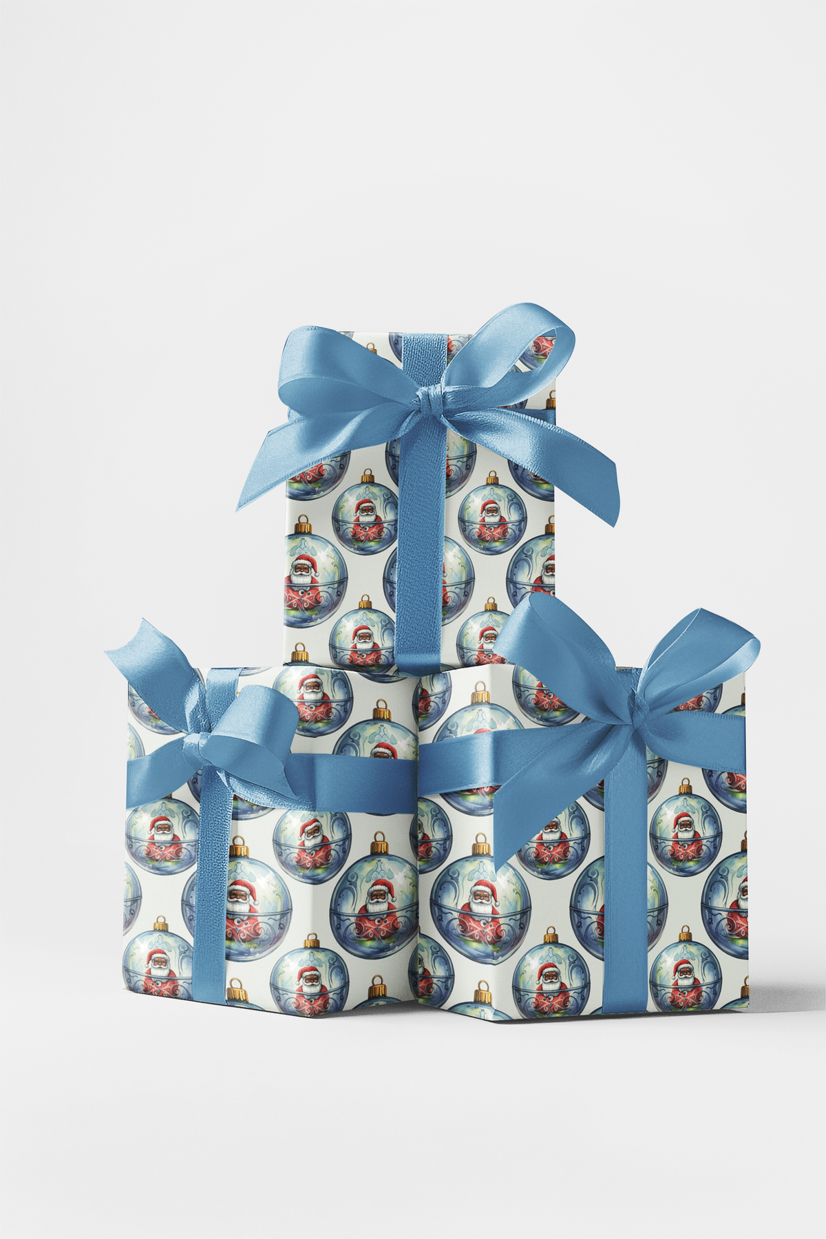 Baroque Christmas Gift Wrap, Santa Ornaments Wrapping Paper, Vintage Santa Holiday Present Paper, Glass Ornament Wrapping Pap