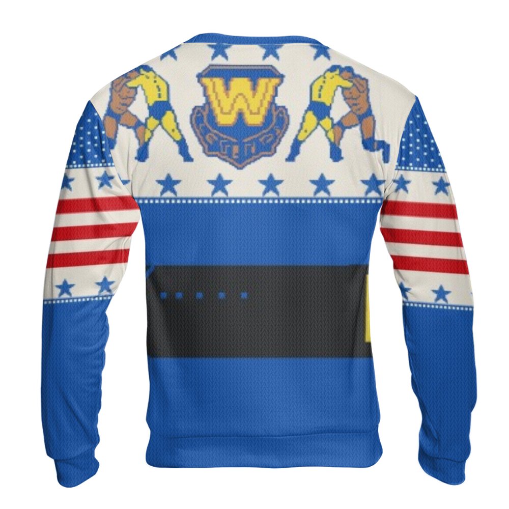 Retro Pixel Art Wrestling Belt Sweatshirt, Wrestling Championship Ugly Sweater, Humorous Wrestling Ugly Christmas Sweater, Re