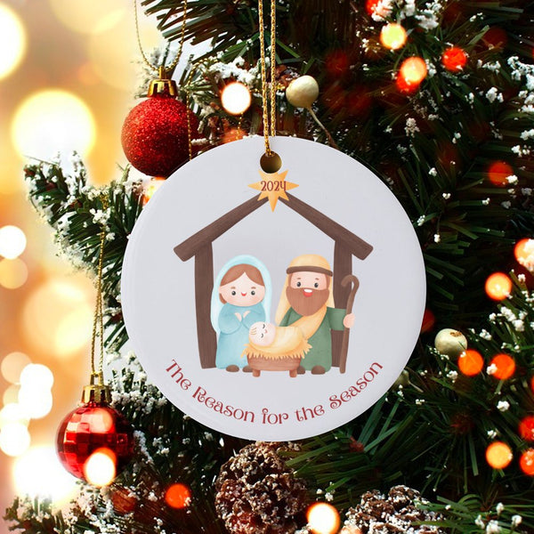 Reason for the Season Ceramic Ornament, Nativity Scene Christmas Ornament 2024, Religious Holiday Tree Ornament, Christian Ke
