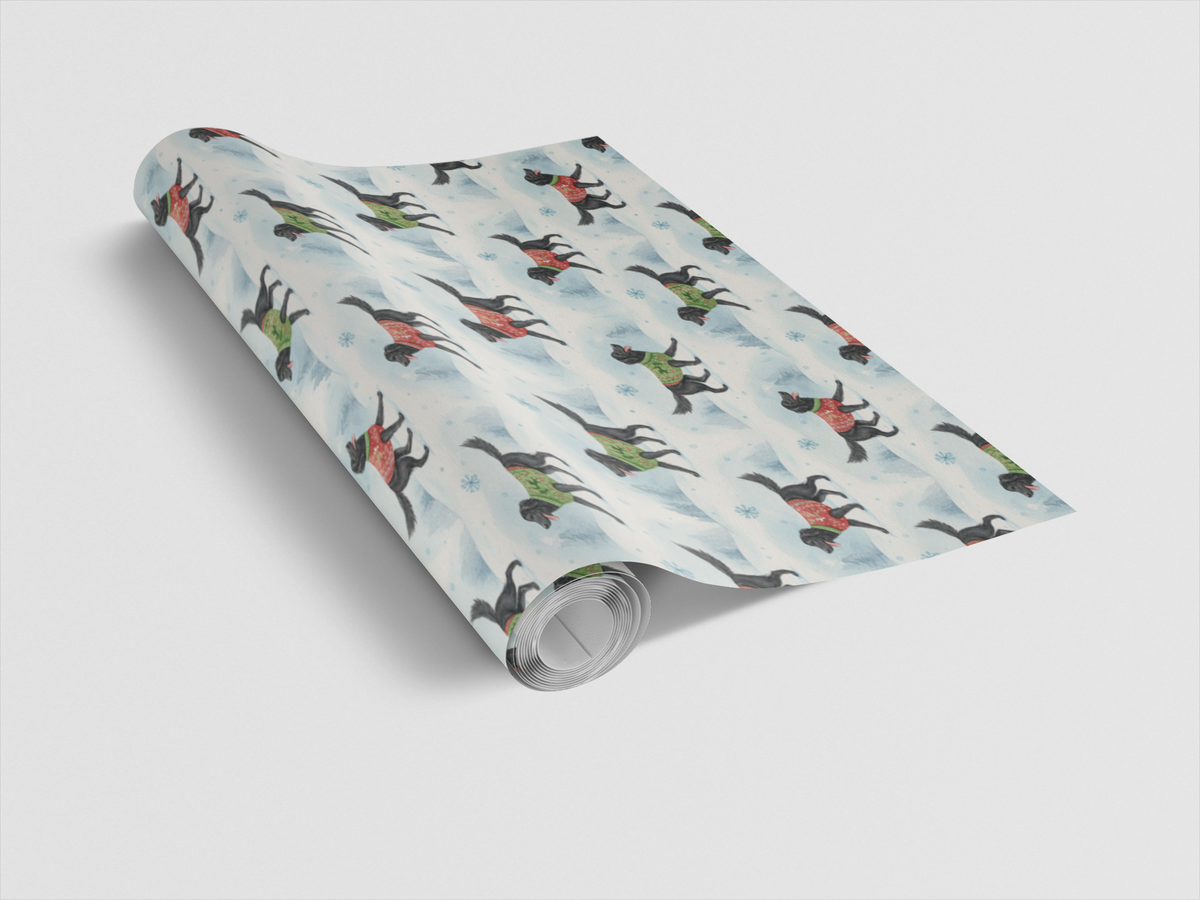 Watercolor Christmas Dog Gift Wrap, Flat-Coated Retriever Wrapping Paper, Retriever Holiday Wrapping Paper, Dog Lover Xmas Wr