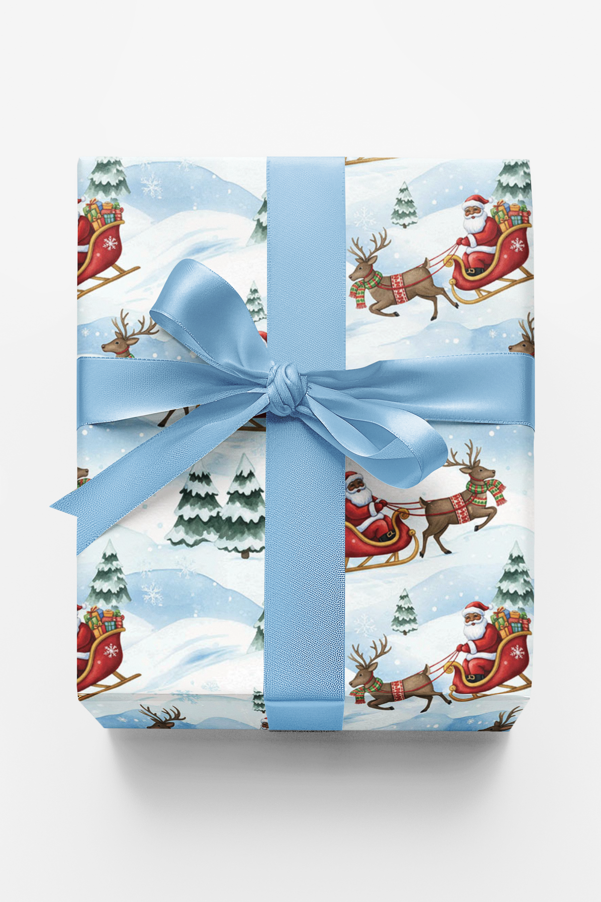 Snowy Wonderland Gift Wrap, Santa and Reindeer Wrapping Paper, Christmas Sleigh Present Paper, Winter Reindeer Wrapping Paper