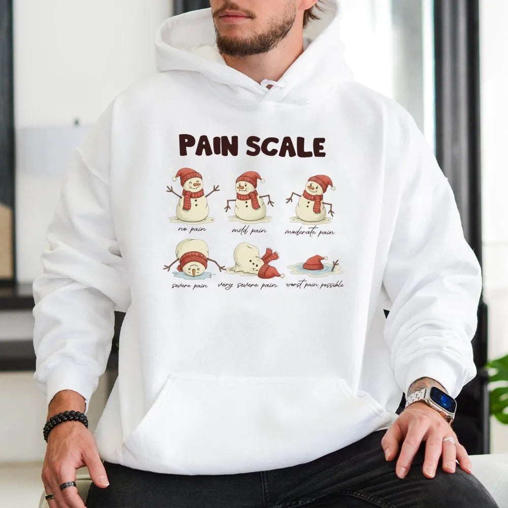 Christmas Nurse Pain Scale Hoodie, Melting Snowman Pain Scale Hoodie, Humorous Medical Holiday Hooded Sweatshirt, Adorable Xm