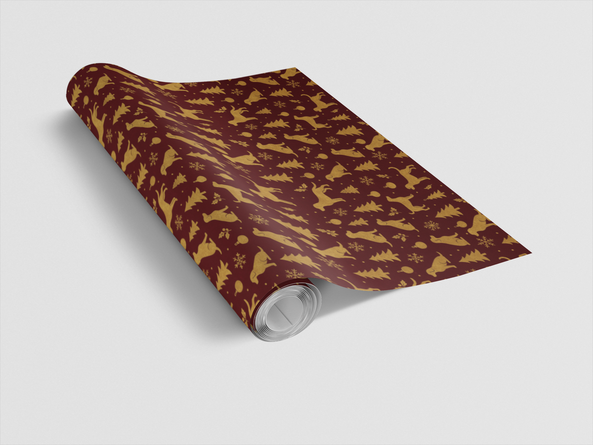 Red Gold Canine Gift Wrap, Crimson Dog Christmas Wrapping Paper, Winter Holiday Dog Wrapping Paper, Elegant Pet Lover Gift Wr