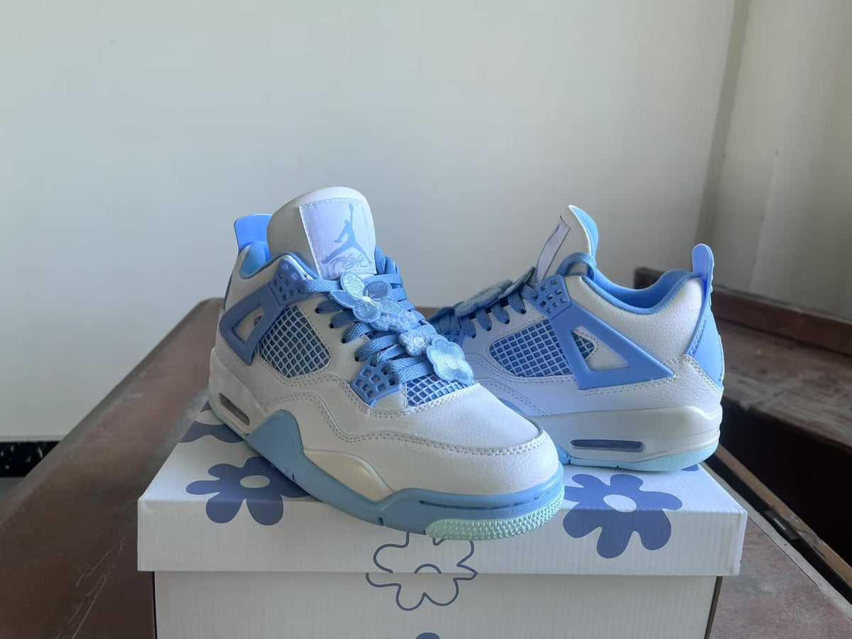 Mid Top Sneakers, White Blue Colorway, Lace Up Design, Casual Gift for Sneaker Fans