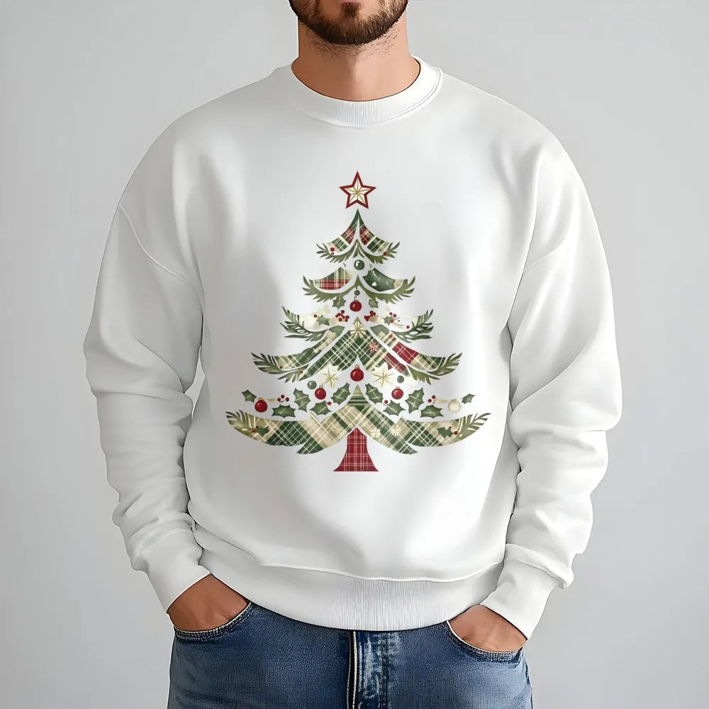 Comfy Holiday Graphic Crewneck, Plaid Christmas Tree Sweatshirt, Rustic Plaid Tree Sweater, Adorable Winter Xmas Pullover, Fe