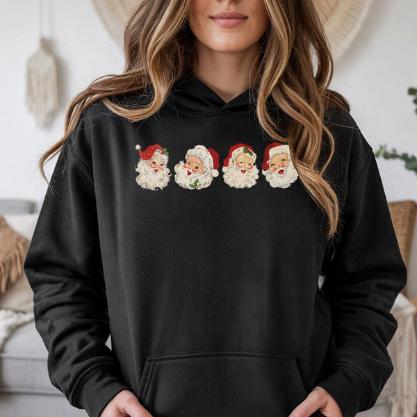 Retro Christmas Graphic Hoodie, Vintage Santa Hoodie, Cheerful Holiday Santa Hoodie, Classic Xmas Sweatshirt, Winter Present 