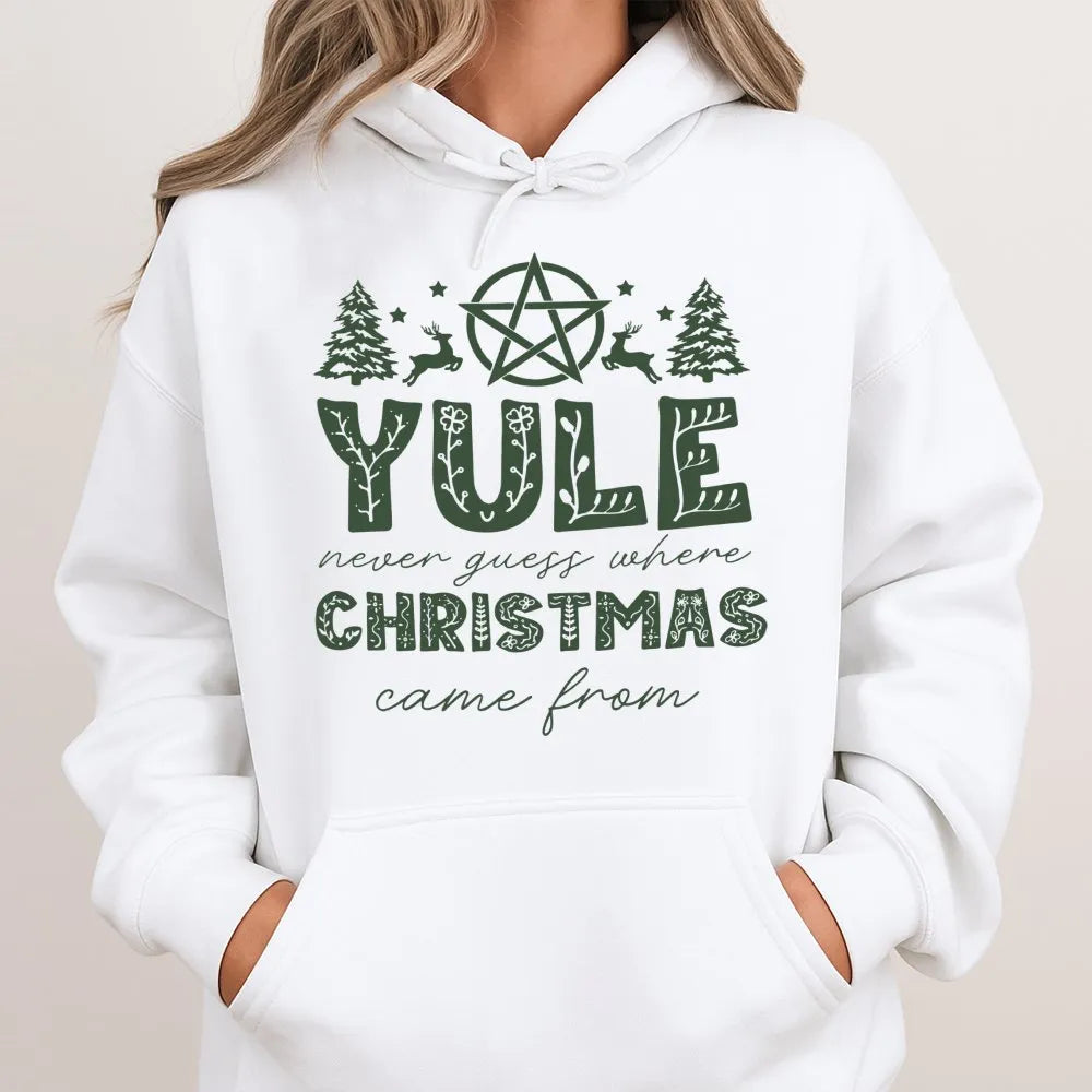 Winter Solstice Graphic Sweatshirt, Yule Pentagram Hoodie, Witchy Pagan Christmas Pullover, Wiccan Holiday Hooded Sweatshirt