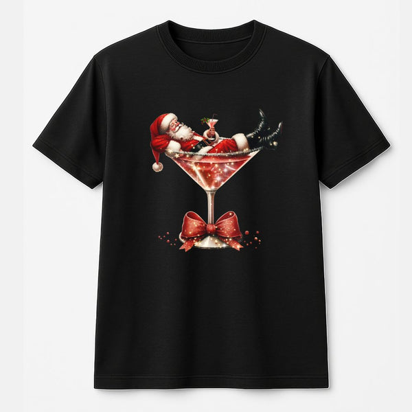 Festive Holiday Cocktail Shirt, Christmas Santa Martini T-Shirt, Adorable Santa Drink Graphic Tee, Christmas Party Drinking S