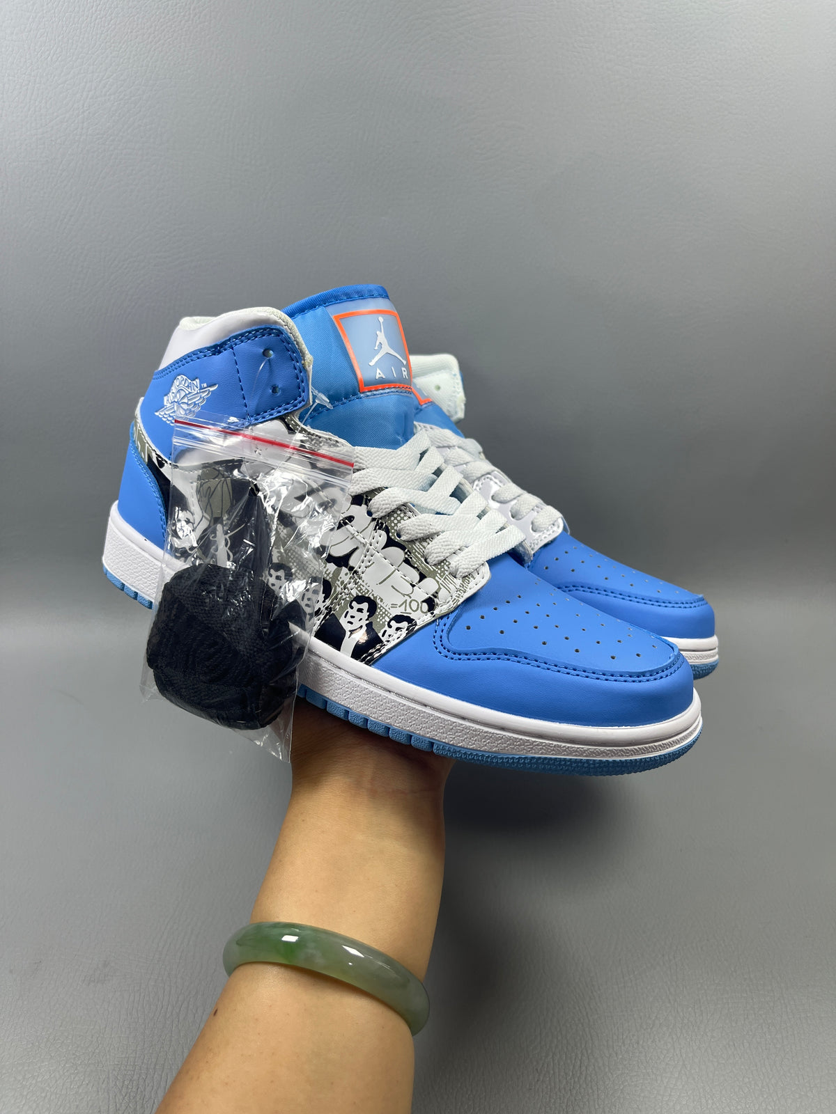 High Top Sneakers, Blue White Black Colorway, Lace Up Design, Casual Gift for Sneaker Fans