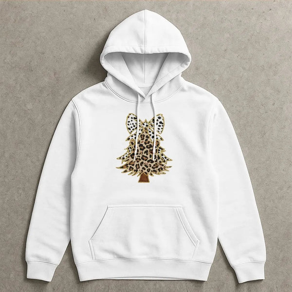 Festive Cheetah Holiday Sweatshirt, Leopard Print Christmas Tree Hoodie, Comfy Winter Tree Pullover, Trendy Xmas Graphic Hood