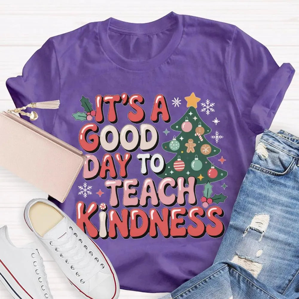 Good Day to Teach Kindness Tee, Kindness Christmas Tree Shirt, Retro Teacher Christmas T-Shirt, Adorable Holiday Educator Gra