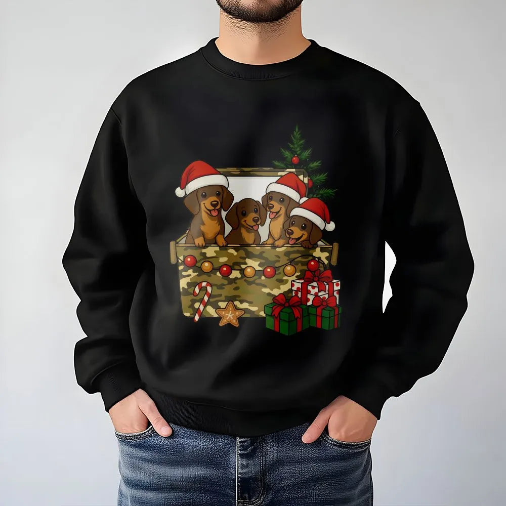 Wiener Dog Holiday Sweatshirt, Dachshund Christmas Sweatshirt, Doxie Puppy Xmas Crewneck, Adorable Dog Lover Sweater, Christm