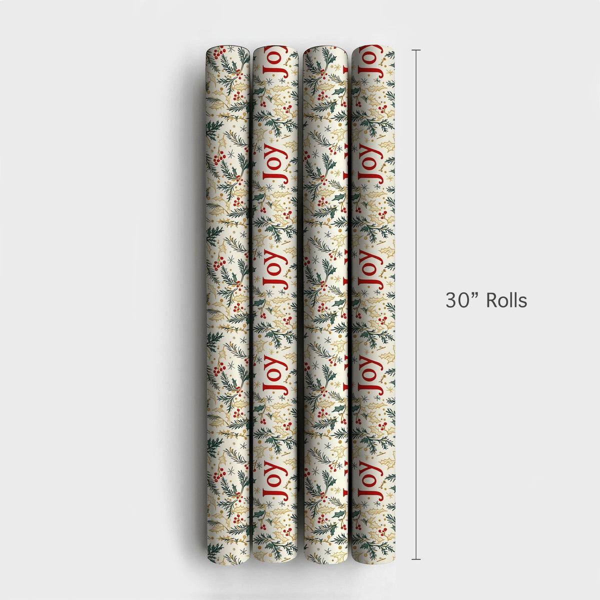 Evergreen Foliage Gift Wrap, Joy Holly Berry Christmas Wrapping Paper, Botanical Holiday Wrapping Paper, Elegant Winter Gift 