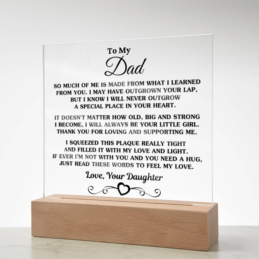Sentimental Poem Plaque, Daughter to Dad Acrylic Plaque, LED Night Light Plaque, Fathers Day Desk Sign, Birthday Christmas Pr
