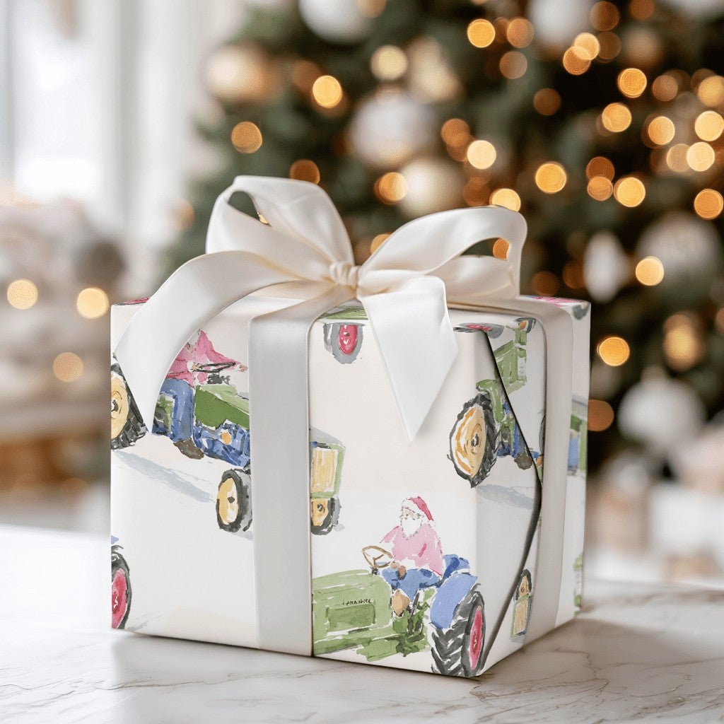 Santa Farm Tractor Gift Wrap, Christmas Tractor Wrapping Paper, Rustic Country Wrapping Paper, Farmhouse Holiday Gift Wrap Ro