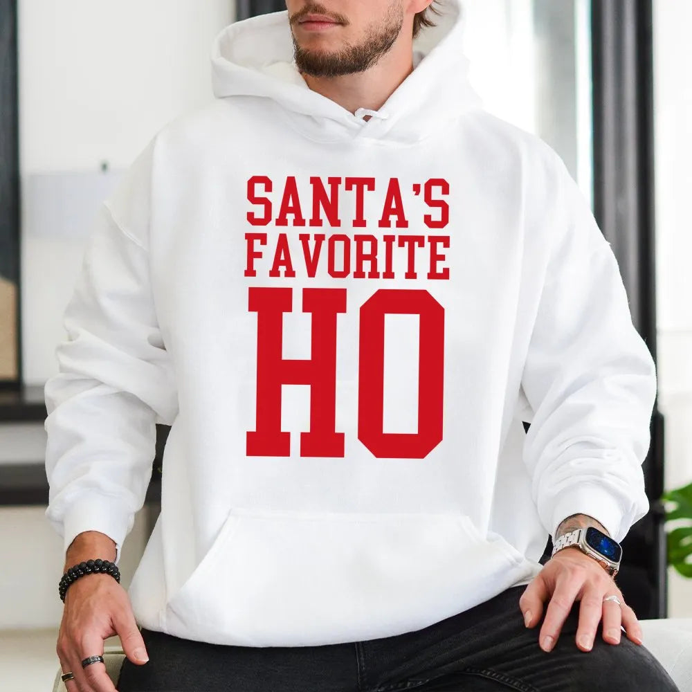 Humorous Christmas Party Hoodie, Santa's Favorite Ho Hoodie, Sassy Holiday Hooded Sweatshirt, Retro Xmas Hoodie, Sassy Holida