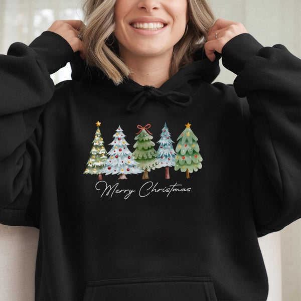 Watercolor Forest Sweatshirt, Watercolor Christmas Tree Hoodie, Comfy Holiday Pine Tree Hoodie, Winter Nature Pullover, Xmas 