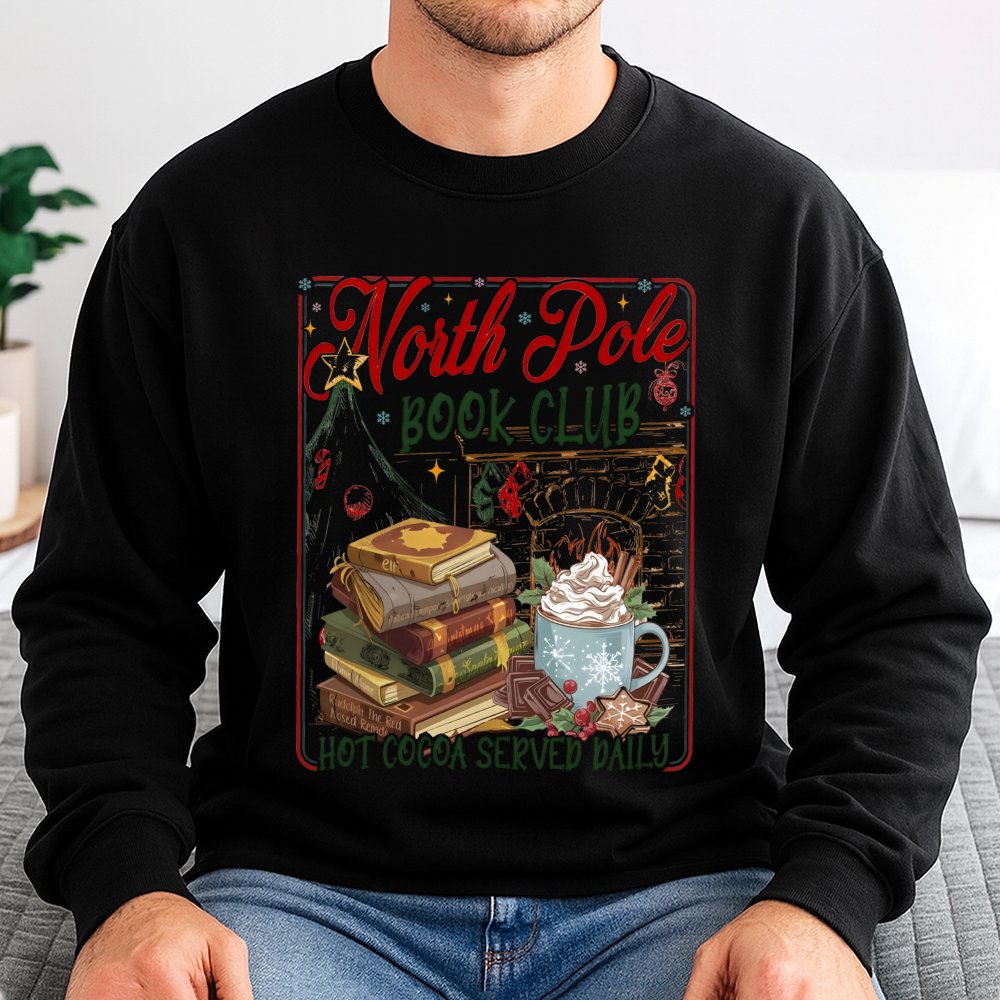 Comfy Christmas Reader Graphic Crewneck, North Pole Book Club Sweatshirt, Adorable Holiday Bookish Pullover, Xmas Book Lover 
