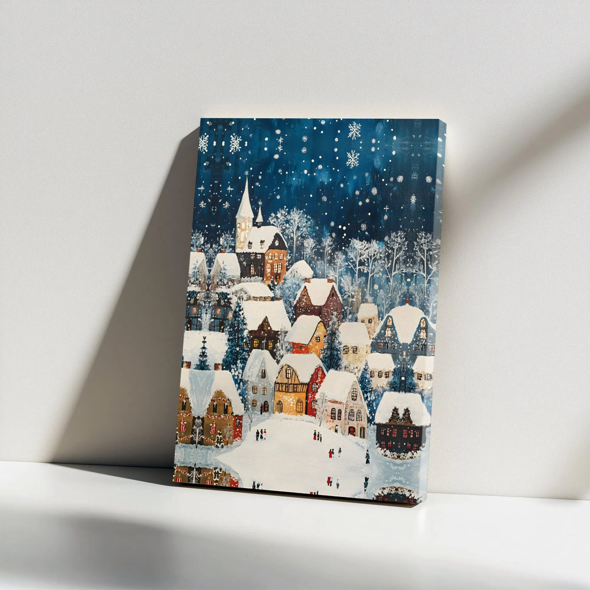 Snowy Winter Night Town Scene Canvas Print, Christmas Village Canvas Wall Art, Festive Holiday Canvas Decor, Comfy Winter Tow