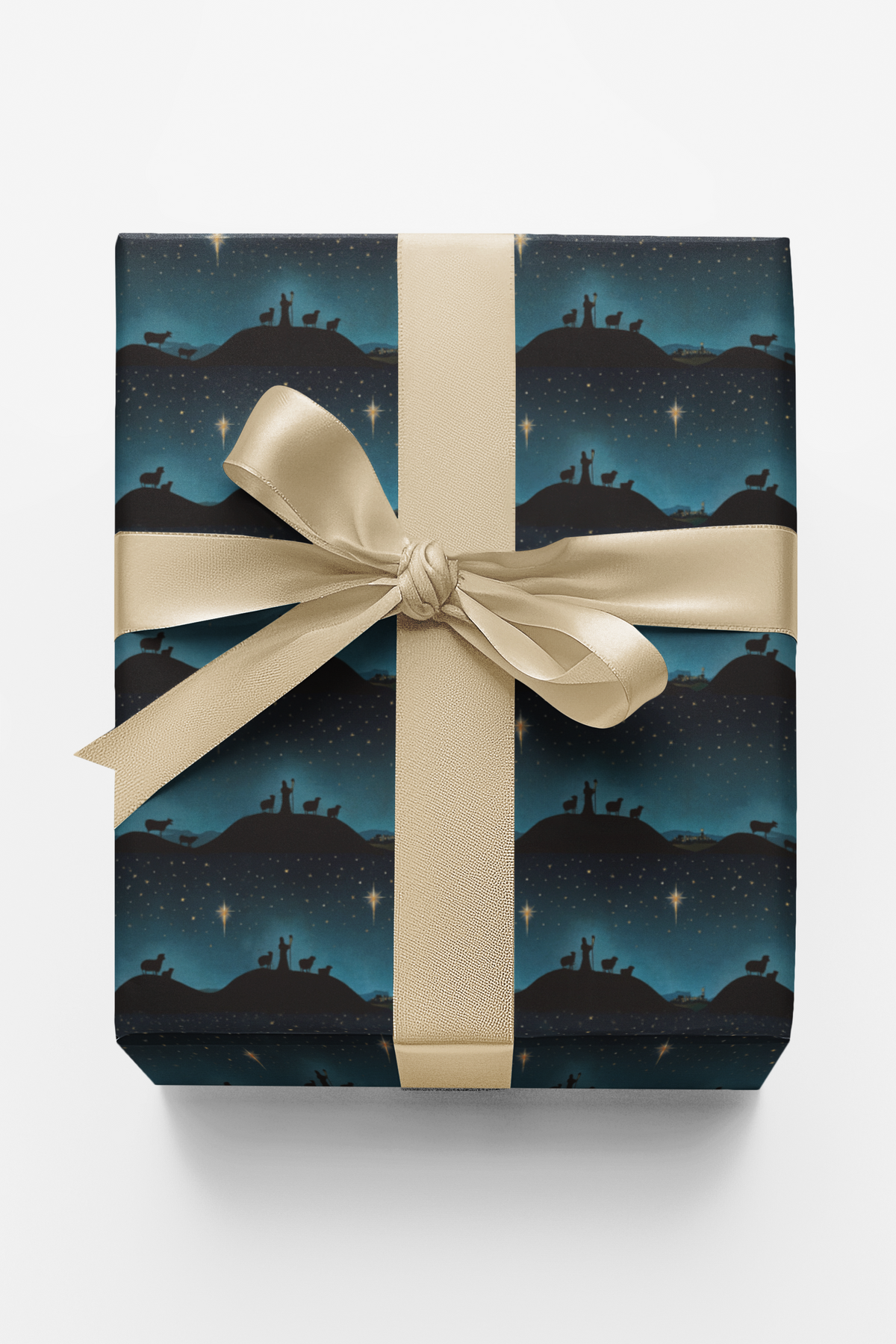 Nativity Scene Christmas Wrapping Paper, Shepherds Watch Wrapping Paper, Pastoral Starlit Sky Wrapping Paper, Religious Holid