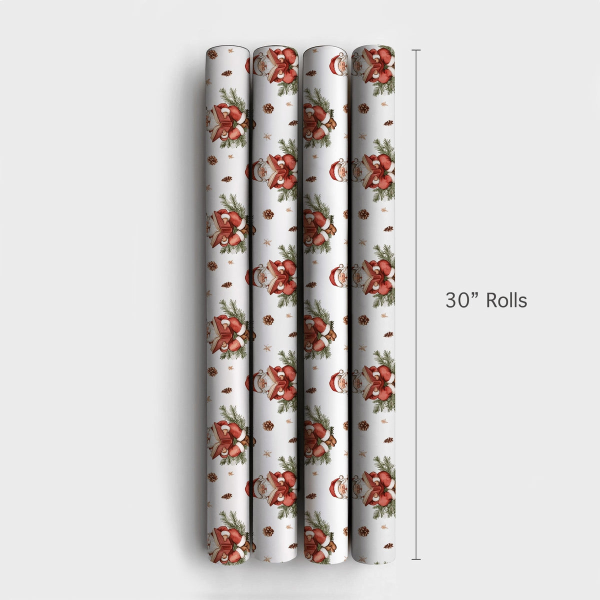 Book Lover Christmas Gift Wrap, Reading Santa Wrapping Paper, Vintage Watercolor Wrapping Paper, Pinecone Holiday Gift Wrap R