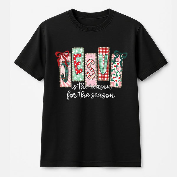 Plaid Christmas Faith Tee, Jesus Is the Reason for the Season T-Shirt, Religious Holiday Graphic T-Shirt, Christian Faith Wom