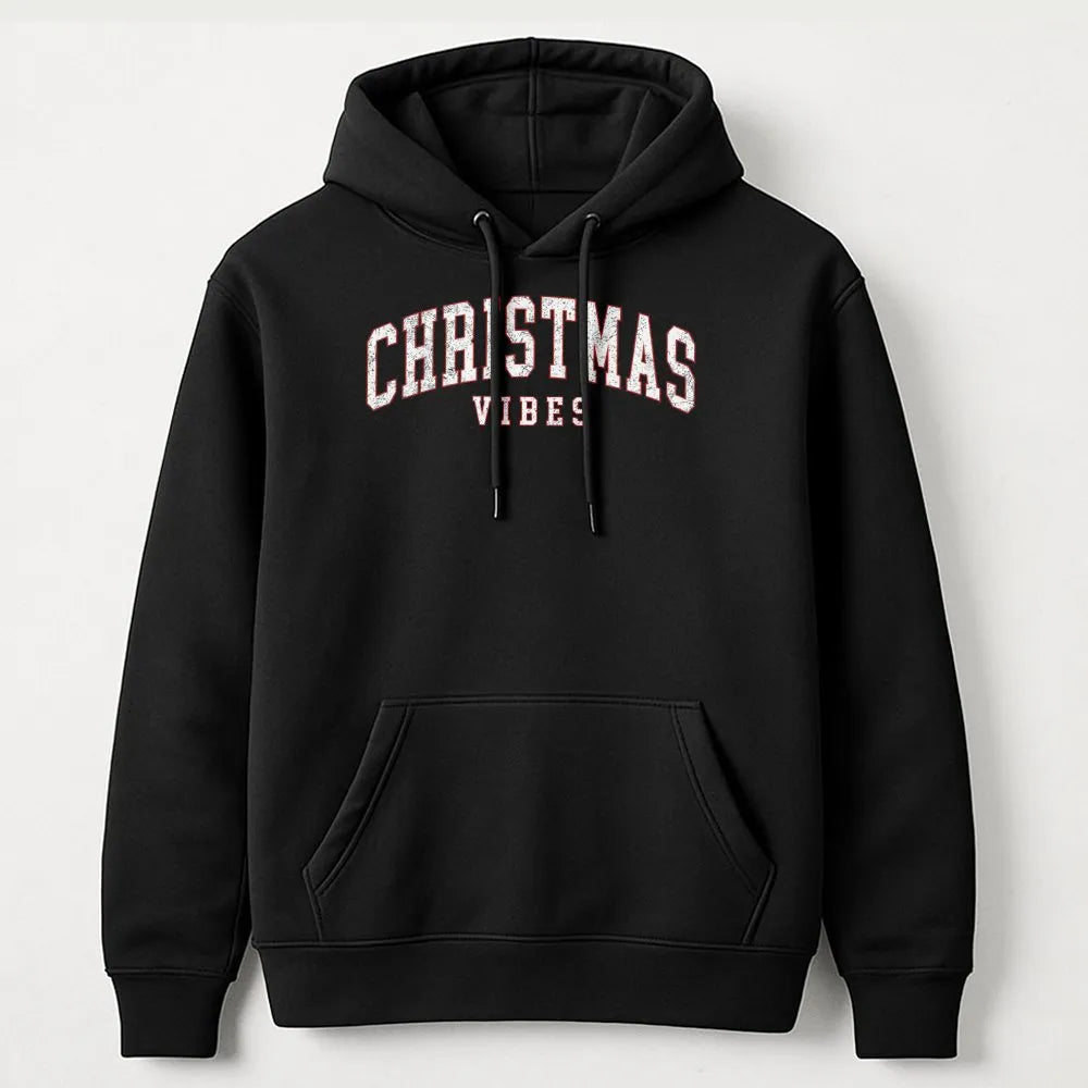 Retro Varsity Holiday Hooded Sweatshirt, Christmas Vibes Hoodie, Vintage Christmas Hoodie, Comfy Winter Pullover, Xmas Presen