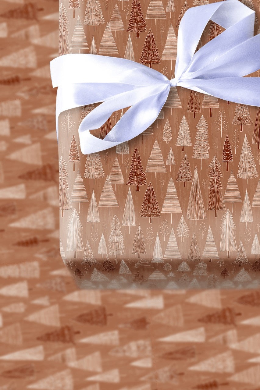 Scandinavian Forest Holiday Gift Wrap, Rustic Christmas Tree Wrapping Paper, Hand-Drawn Xmas Gift Wrap Roll, Seasonal Present