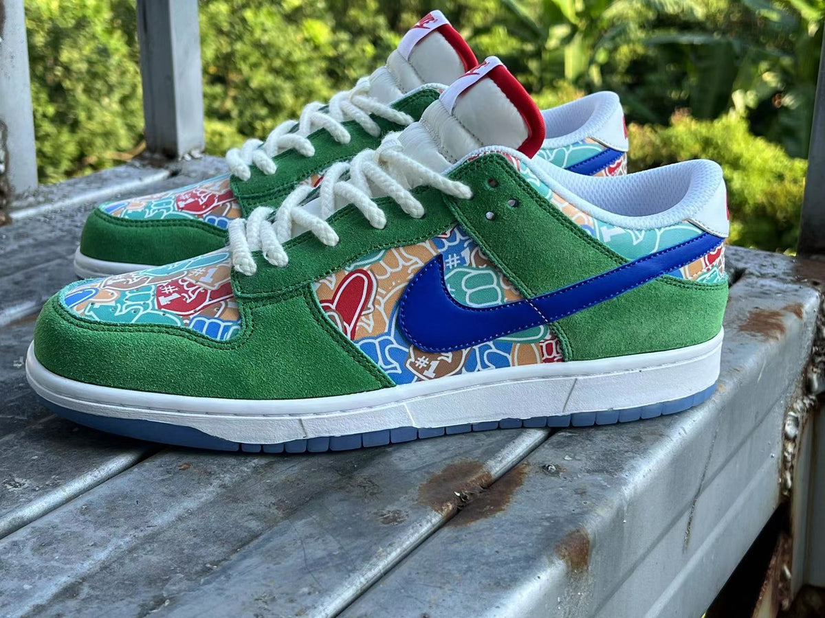 Low Top Sneakers, Green Blue Colorway, Lace Up Design, Casual Gift for Sneaker Fans