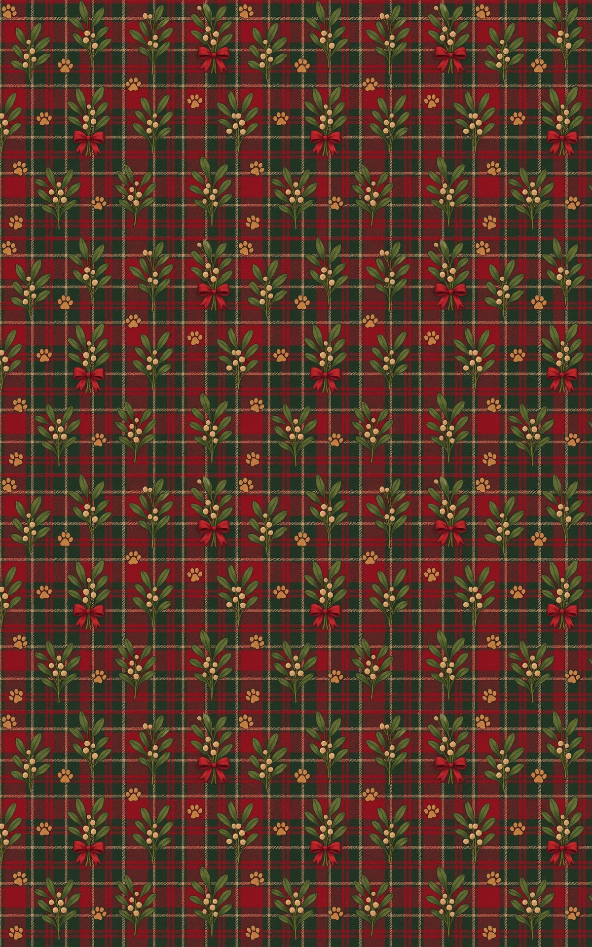 Red Tartan Dog Gift Wrap, Pawliday Plaid Wrapping Paper, Christmas Dog Paw Wrapping Paper, Holiday Plaid Gift Wrap, Dog Lover