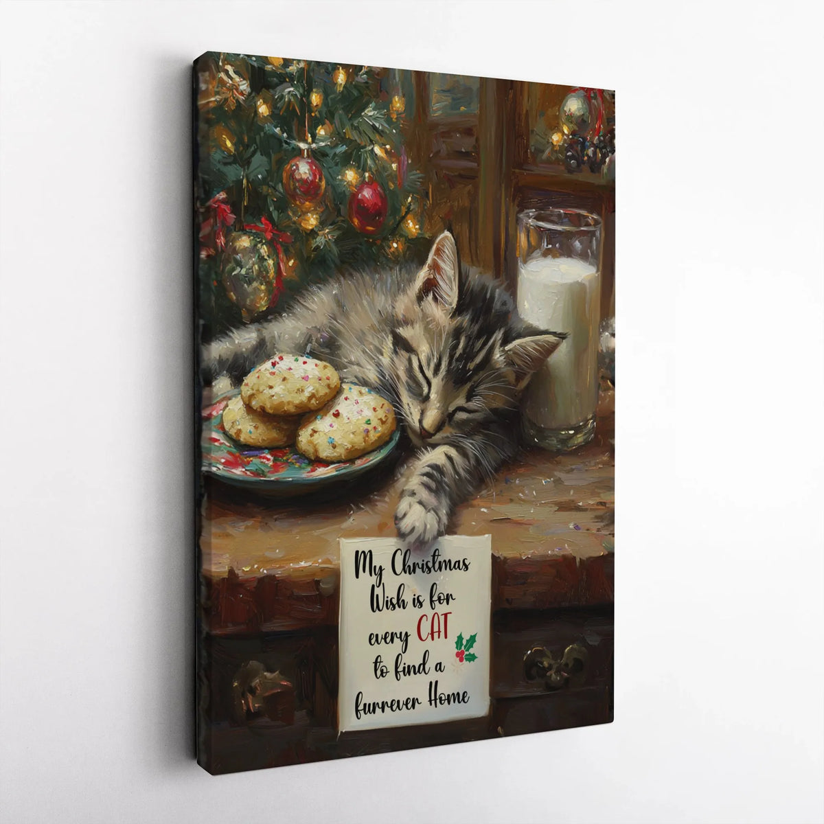 Adorable Cat Wish Quote Canvas Print, Sleeping Kitten Christmas Canvas Art, Holiday Cat Lover Canvas Decor, Pet Digital Downl