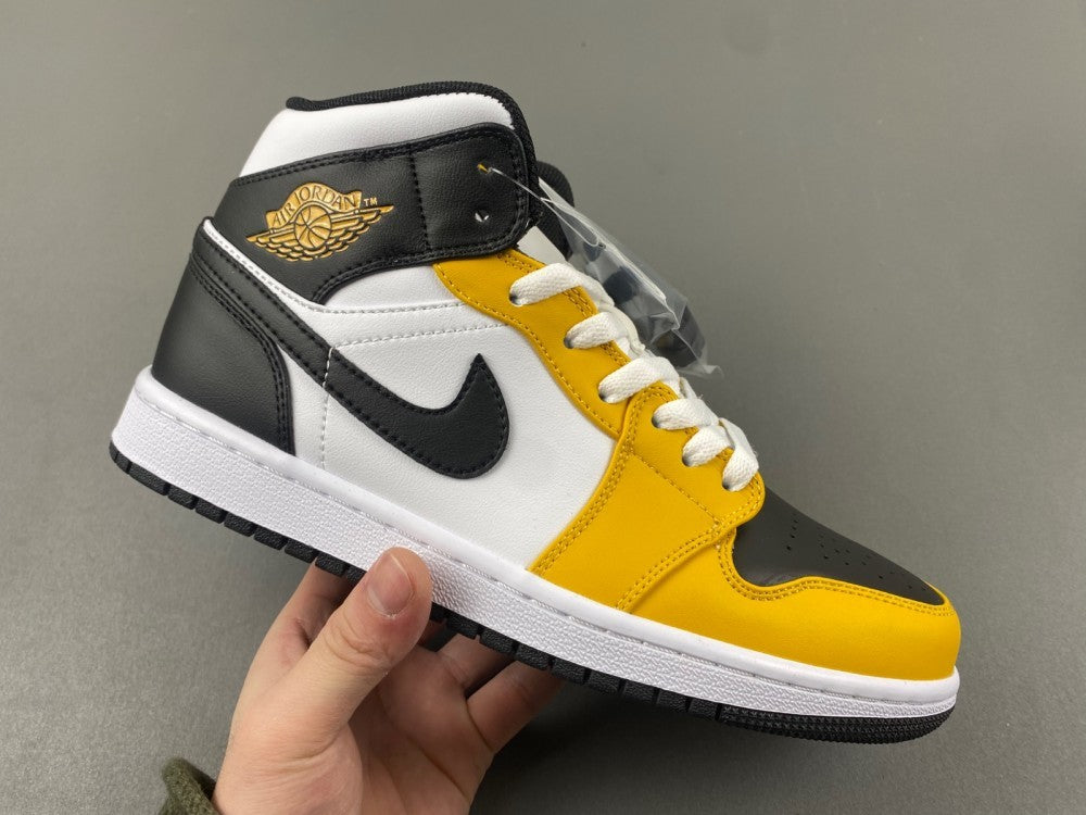 Mid Top Sneakers, White Black Yellow Colorway, Lace Up Design, Casual Gift for Sneaker Fans
