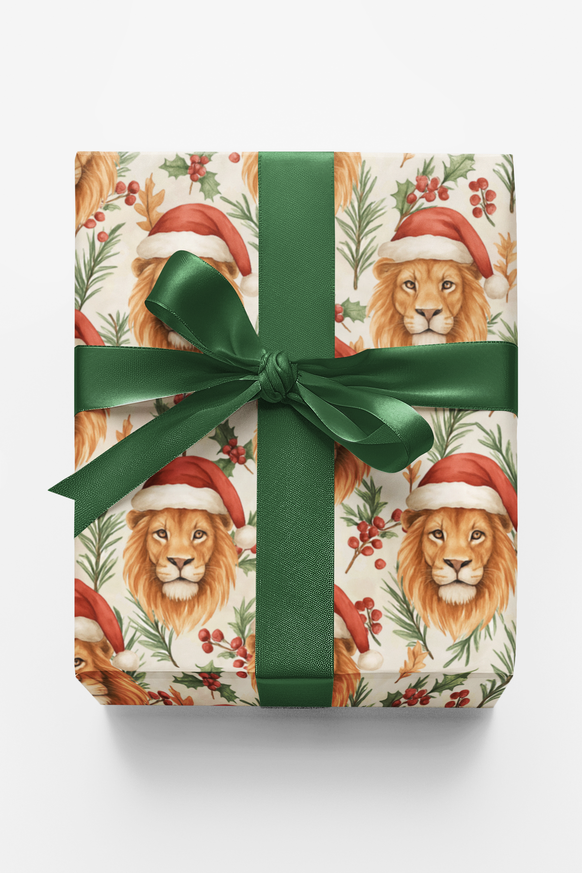 Festive Santa Hat Animal Gift Wrap, Christmas Lion Wrapping Paper, Safari Holiday Wrapping Paper, Animal Lover Xmas Present P