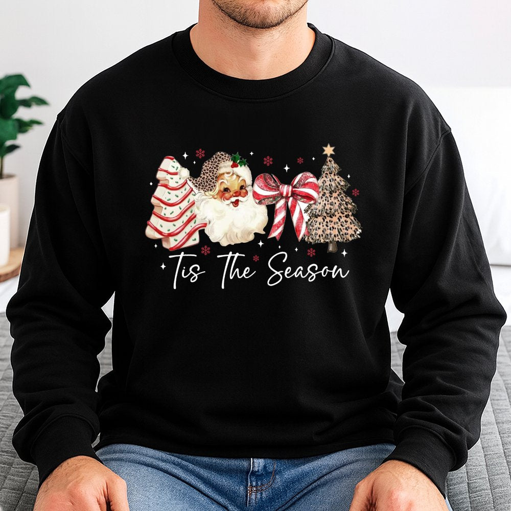 Leopard Print Christmas Tree Crewneck, Tis the Season Retro Santa Sweatshirt, Preppy Western Holiday Sweater, Adorable Xmas P