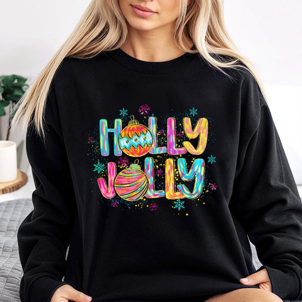 Retro Colorful Ornament Crewneck, Holly Jolly Christmas Sweatshirt, Vintage Holiday Aesthetic Pullover, Comfy Xmas Sweater, C