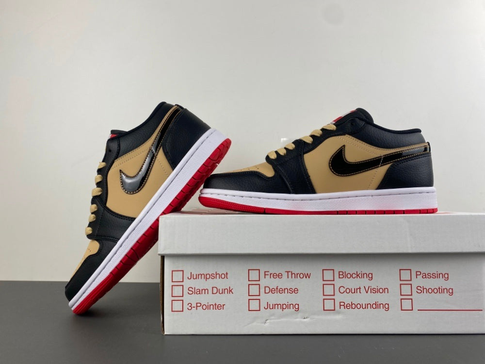 Low Top Sneakers, Black Red Brown Colorway, Lace Up Design, Casual Gift for Sneaker Fans