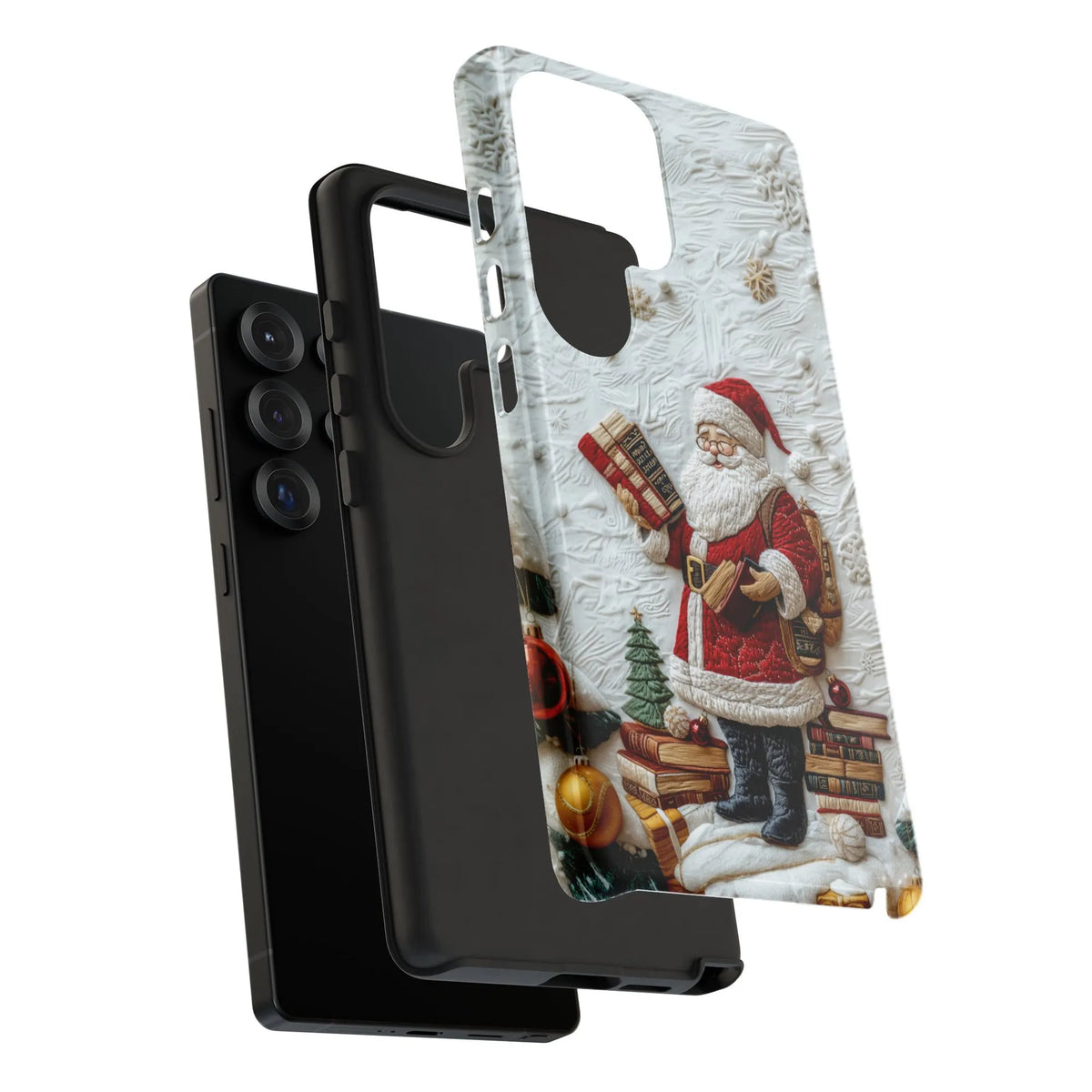 Vintage Reading Books Santa Tough Phone Case, Book Lover Santa Phone Case for Samsung Galaxy, Christmas Winter Protective Cas