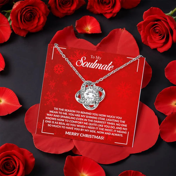 Sparkling CZ Crystal Pendant, Soulmate Love Knot Necklace, Gold Finish Soulmate Necklace, Romantic Christmas Present for Her 