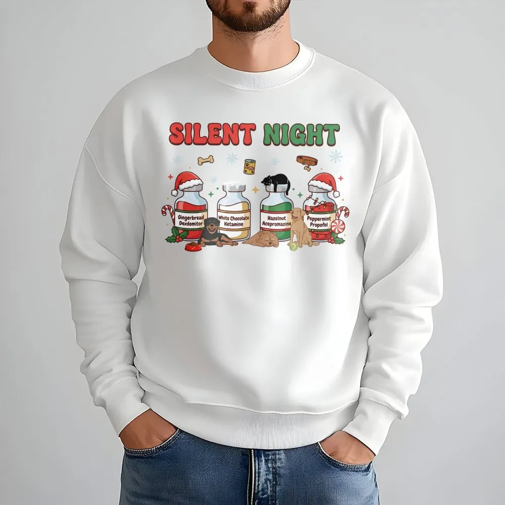 Humorous Veterinary Christmas Crewneck, Silent Night Vet Med Sweatshirt, Vet Tech Holiday Pullover, Vet Clinic Sweatshirt, Nu