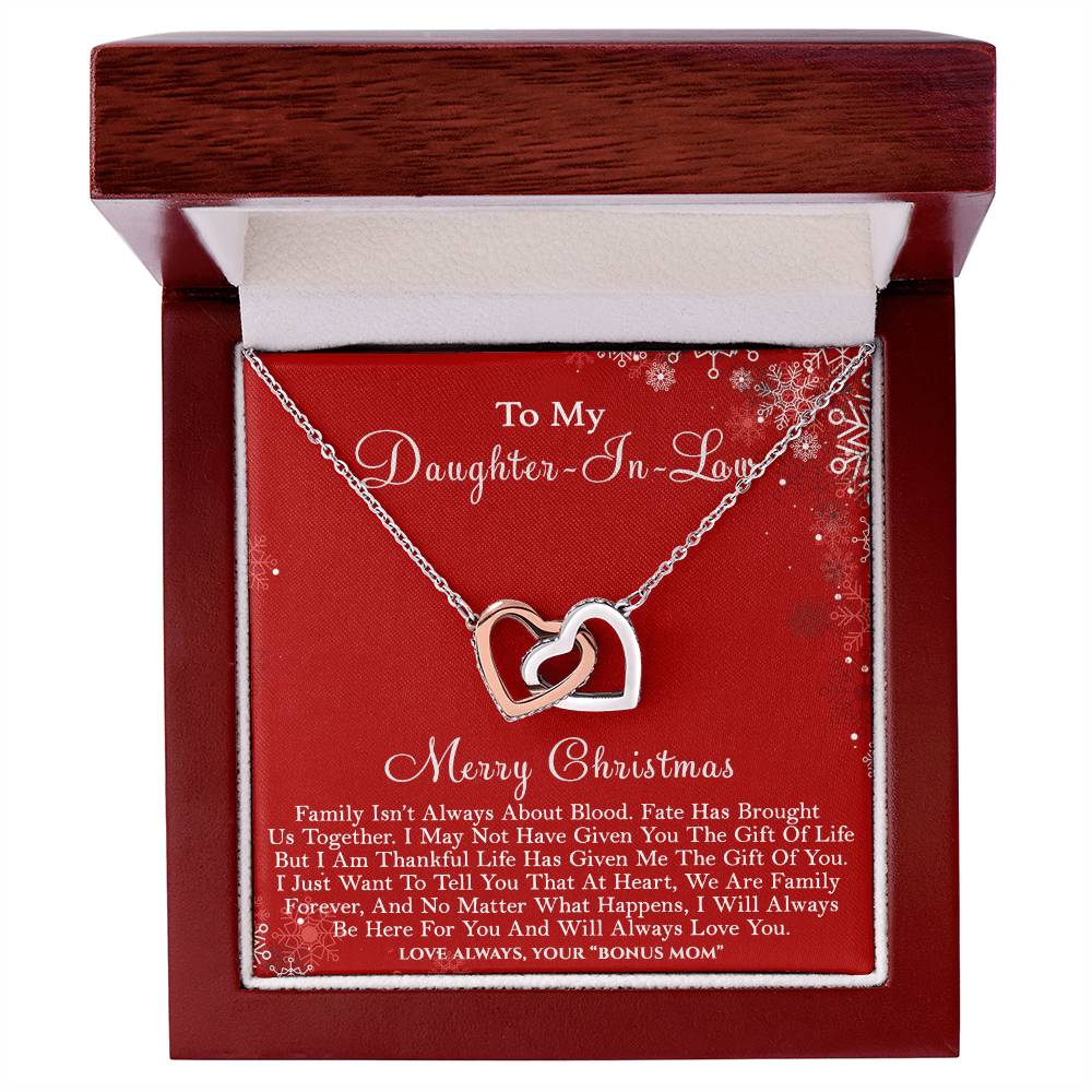 CZ Heart Pendant, Daughter-in-Law Interlocking Hearts Necklace, Surgical Steel Necklace, Bonus Daughter Christmas Birthday Je