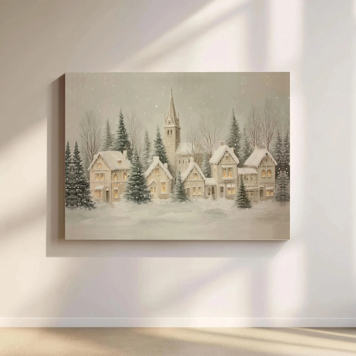 Winter Church Town Landscape Canvas Print, Snowy Christmas Village Canvas Wall Art, Festive Holiday Wall Decor, Merry Xmas Ho