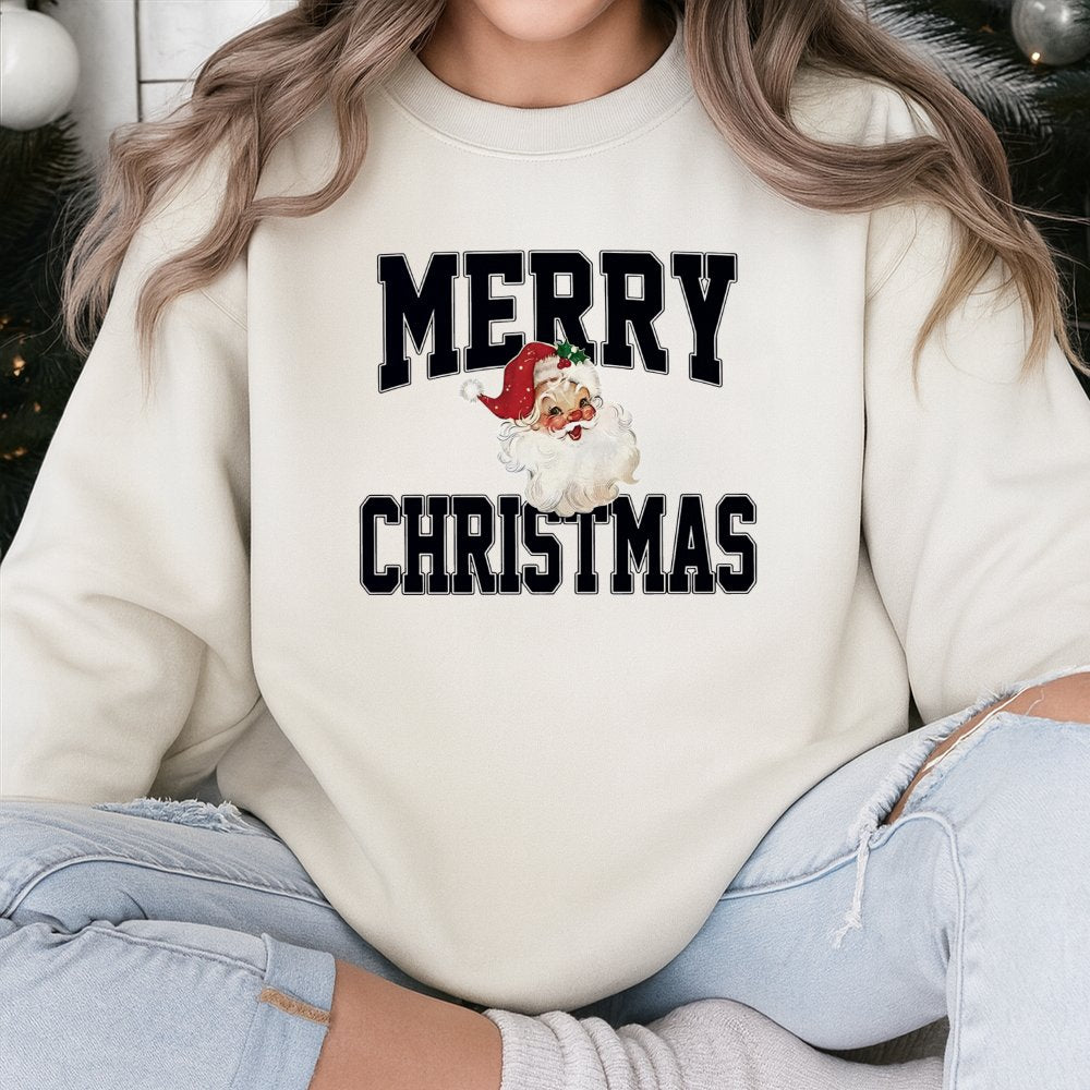 Retro St Nick Graphic Sweater, Vintage Merry Christmas Santa Sweatshirt, Nostalgic Holiday Crewneck, Winter Season Pullover P