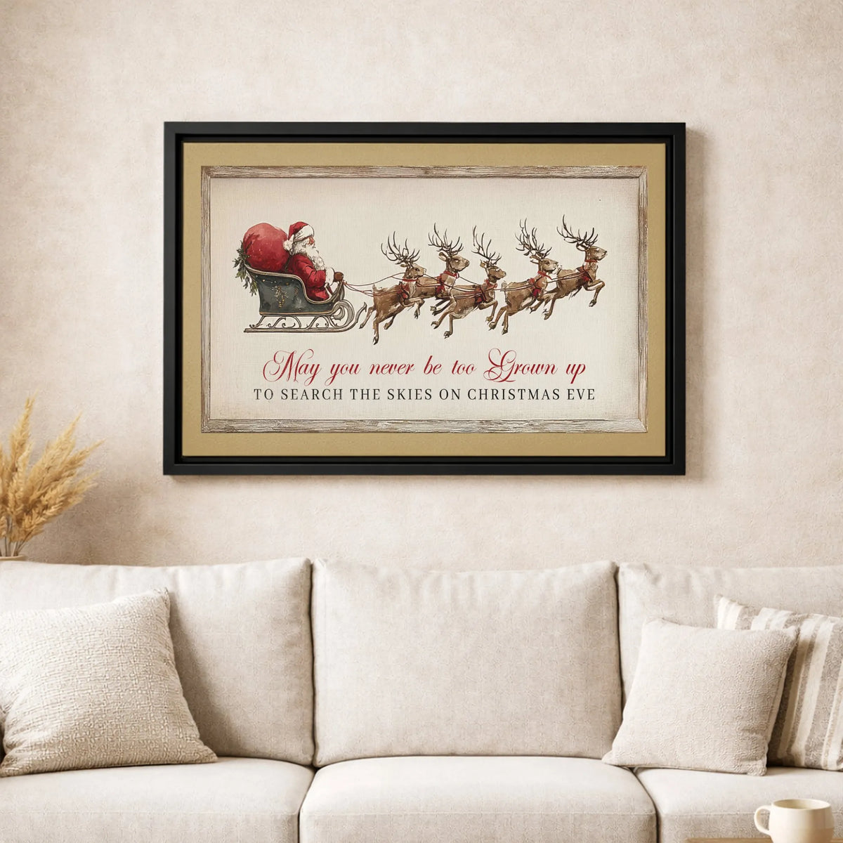 Christmas Quote Canvas Print, Vintage Santa Sleigh Canvas Wall Art, Retro Holiday Wall Decor, Festive Xmas Canvas Art, Christ